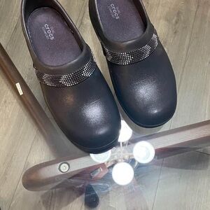 Crocs Black Slip-On Shoes with Silver Accents